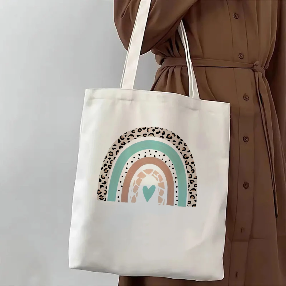 Boho Leopard Rainbow Canvas Tote Bag Cute Heart Eco Friendly Reusable Shopping Shoulder Bags Large Handbag for Women
Boho Leopard Rainbow Canvas Tote Bag Cute Heart Eco Friendly Reusable Shopping Shoulder Bags Large Handbag for Women