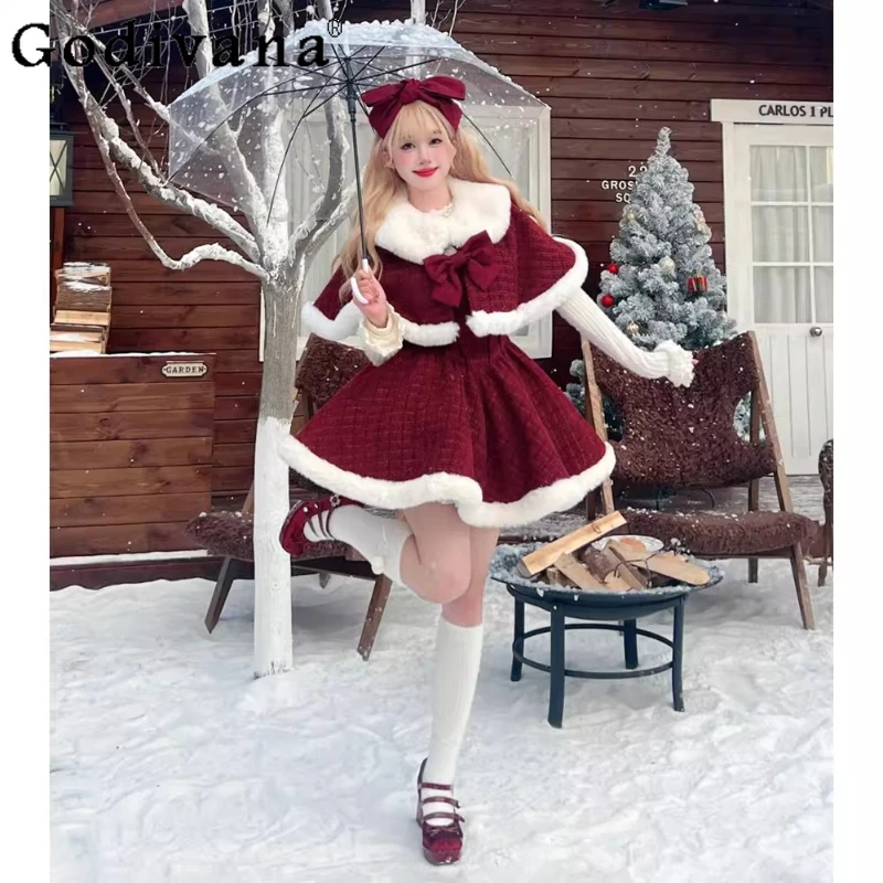 Christmas Date Red Battle Outfit Women's New Year Battle Robe Bowknot Suit Female Winter Beautiful Capes Shirt and Dress Set
Christmas Date Red Battle Outfit Women's New Year Battle Robe Bowknot Suit Female Winter Beautiful Capes Shirt and Dress Set