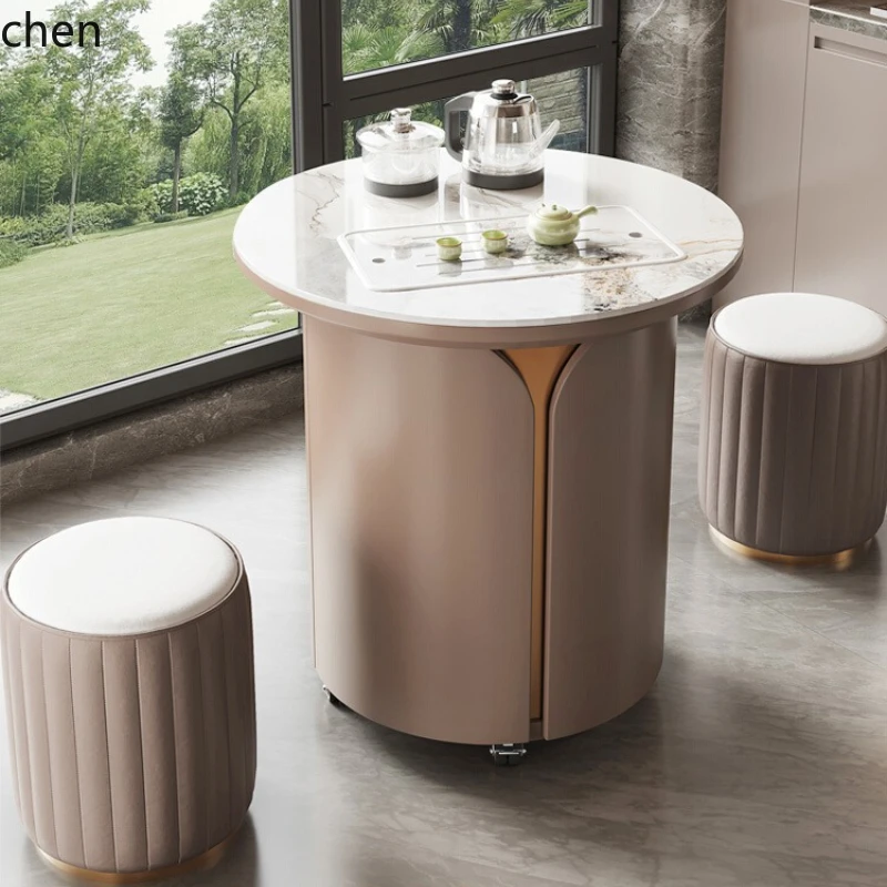 HTT mobile tea table, small tea brewing table, modern simple round tea cart, multi-functional rock slab
HTT mobile tea table, small tea brewing table, modern simple round tea cart, multi-functional rock slab