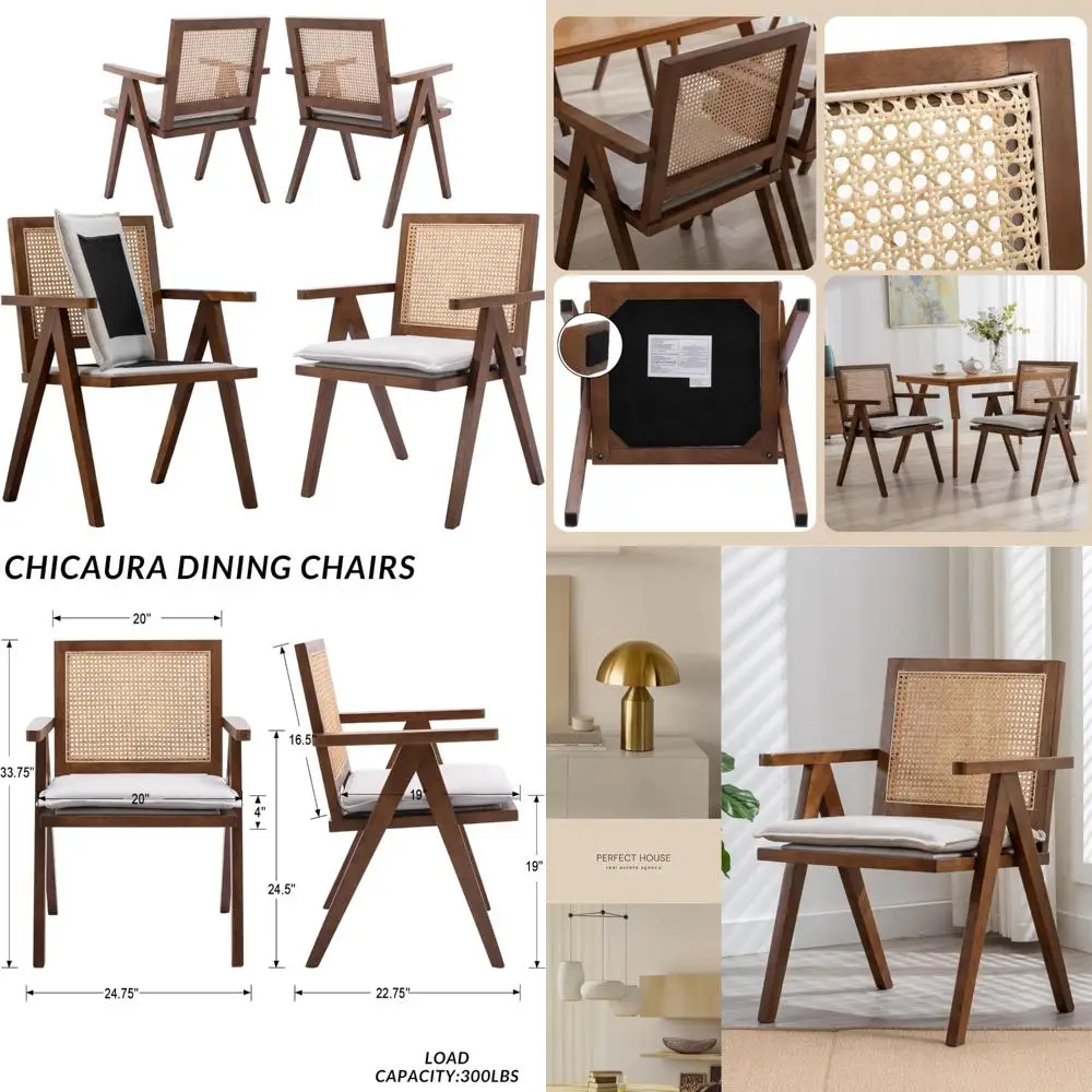 Set of 4 Modern Rattan Farmhouse Dining Chairs with Upholstered Seats and Cane Backs for Comfortable, French Country Style Kitch
Set of 4 Modern Rattan Farmhouse Dining Chairs with Upholstered Seats and Cane Backs for Comfortable, French Country Style Kitch
