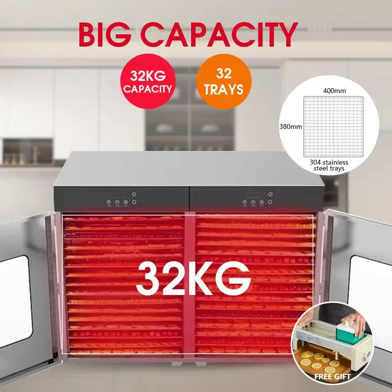 Промышленная сушилка для пищевых продуктов из нержавеющей стали на 32 лотка, дегидратор для фруктов
Промышленная сушилка для пищевых продуктов из нержавеющей стали на 32 лотка, дегидратор для фруктов