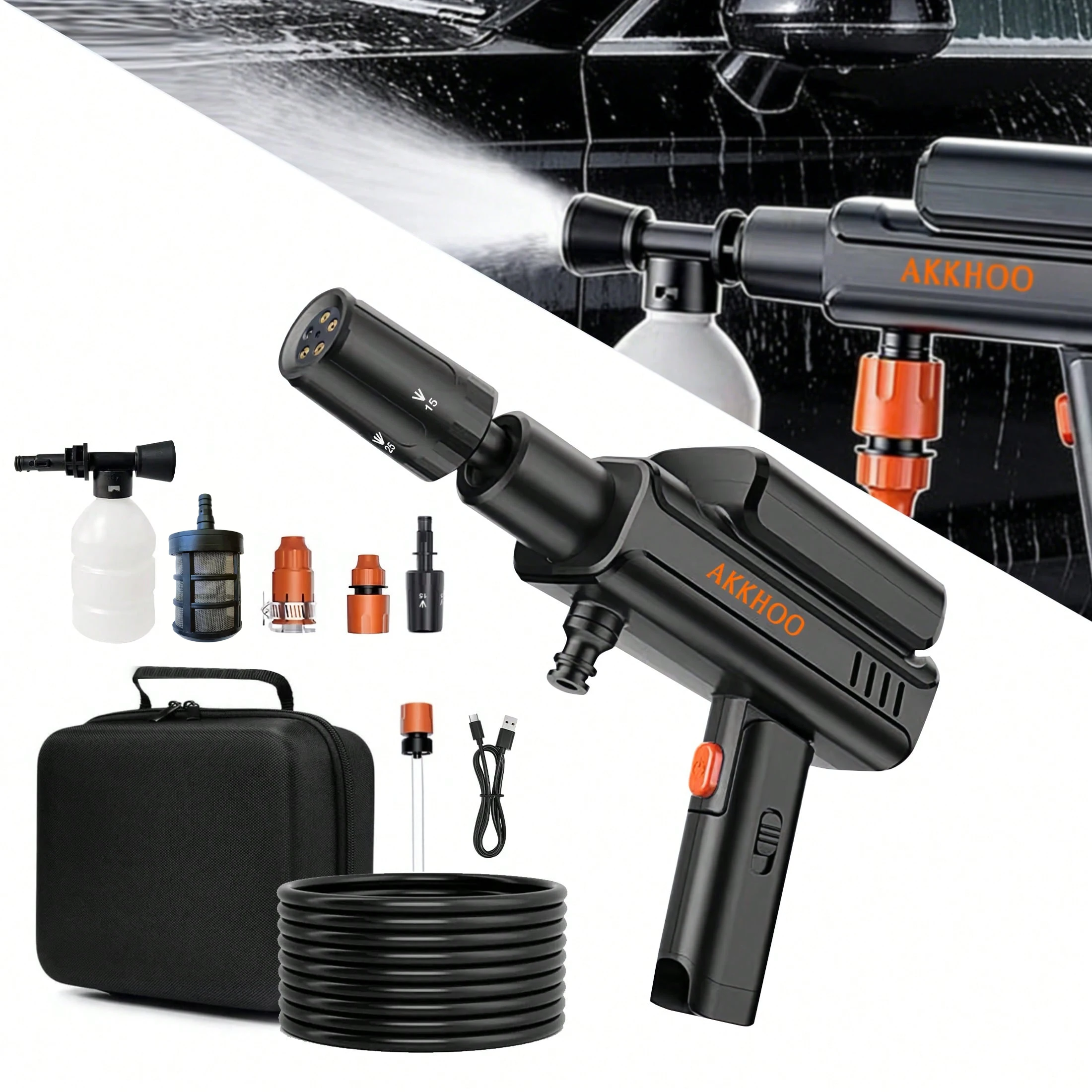 The car wireless portable car wash machine's high-pressure water gun is a household cleaning tool for washing cars.
The car wireless portable car wash machine's high-pressure water gun is a household cleaning tool for washing cars.