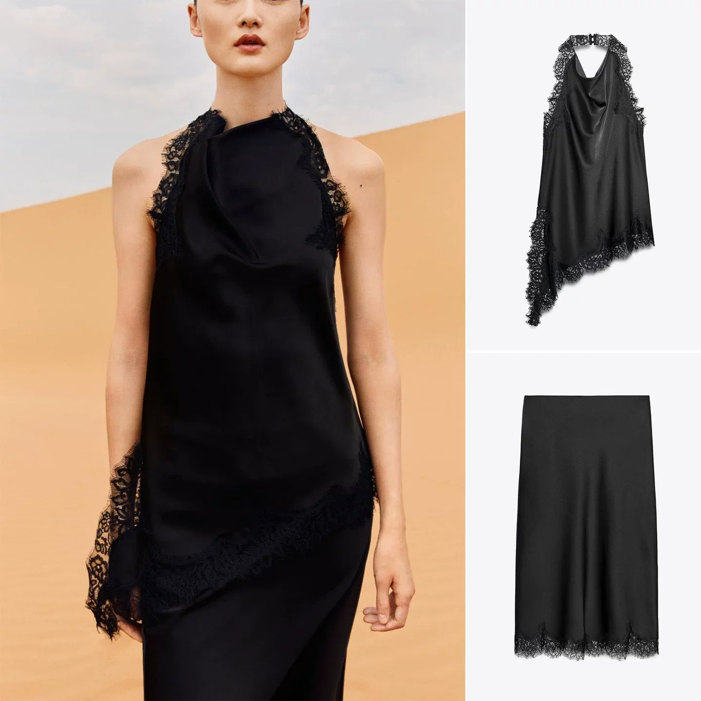 Suit skirt2025 summer new women's fashion temperament sexy backless lace splicing halter neck asymmetrical top + mid-length skir
Suit skirt2025 summer new women's fashion temperament sexy backless lace splicing halter neck asymmetrical top + mid-length skir