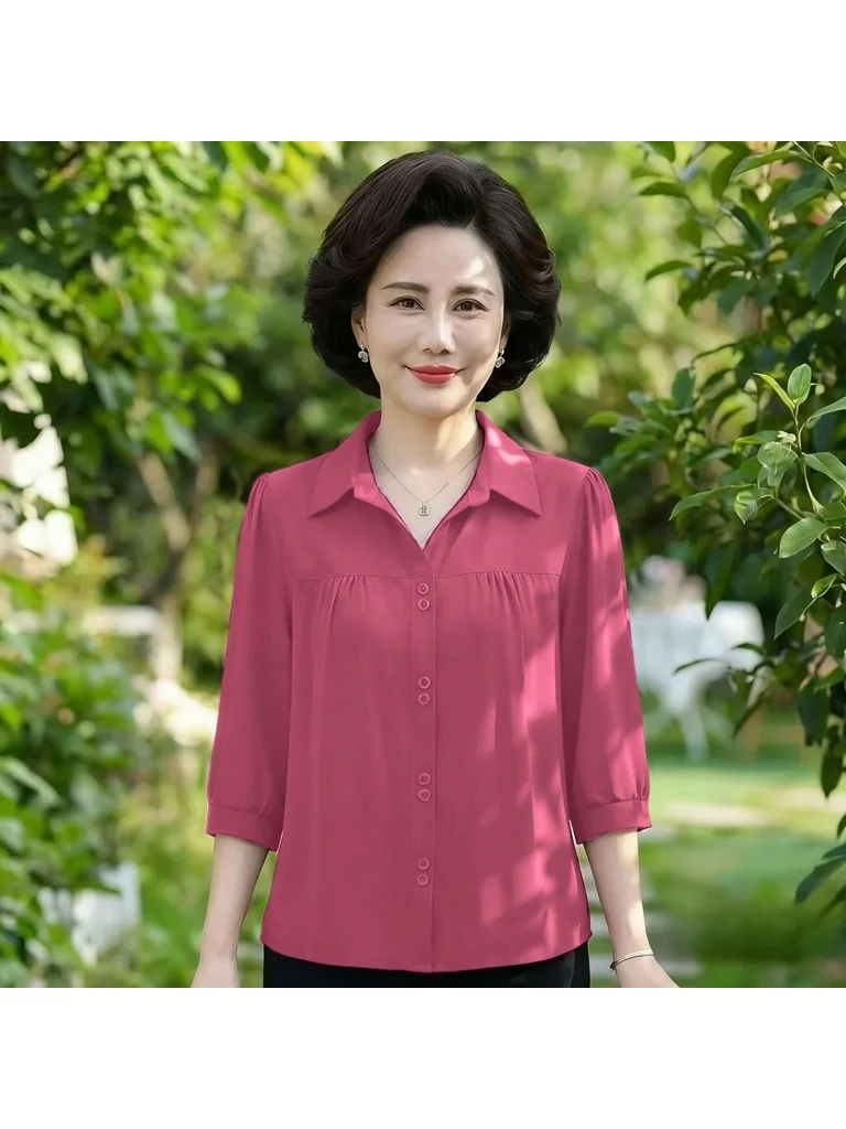 Summer New Fashionable Pure Color Breathable Shirt Nine Sleeve Mom Style Clothing Vintage Wind Women's Polyester Fiber Blouse
Summer New Fashionable Pure Color Breathable Shirt Nine Sleeve Mom Style Clothing Vintage Wind Women's Polyester Fiber Blouse