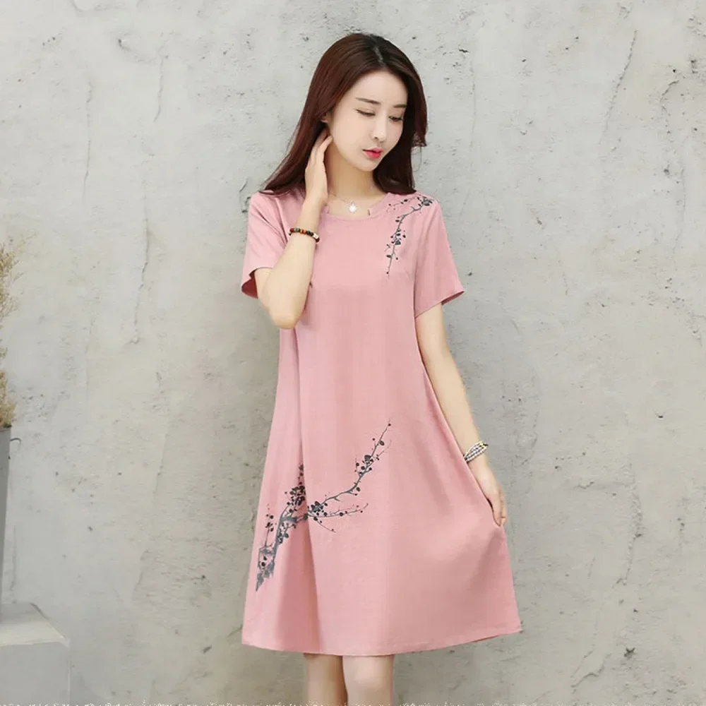 Ethnic Style Women Dress Summer Short Sleeve Round Neck Knee Length A-Line Printed Dress Street Casual Loose Basic Sundress
Ethnic Style Women Dress Summer Short Sleeve Round Neck Knee Length A-Line Printed Dress Street Casual Loose Basic Sundress