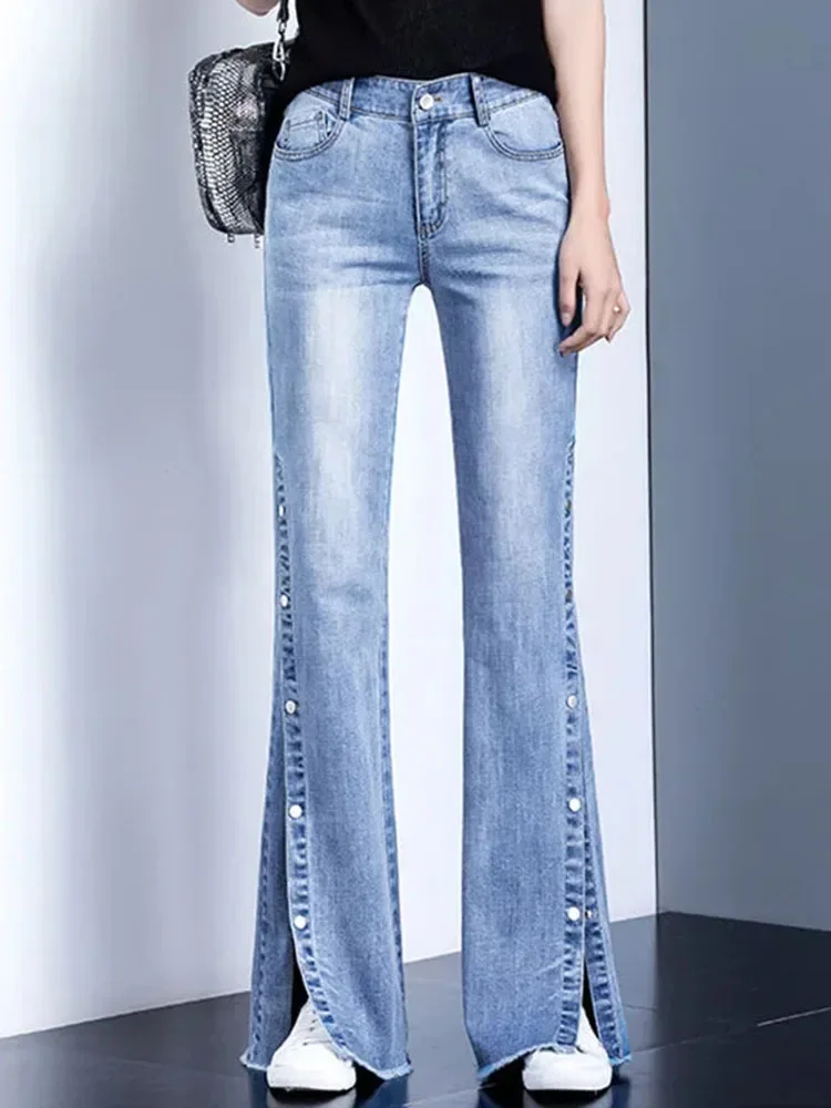 Chic Split Design Skinny Flare Jeans Korean Casual Streetwear Boot Cut Vaqueros New Women High Waist Vintage Stretch Denim Pants
Chic Split Design Skinny Flare Jeans Korean Casual Streetwear Boot Cut Vaqueros New Women High Waist Vintage Stretch Denim Pants
