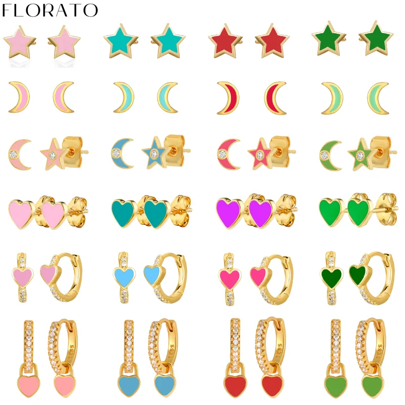 Small 925 sterling silver stud earrings star/moon/heart color enamel studs for women sweet cute fine hoop earrings jewelry gift
Small 925 sterling silver stud earrings star/moon/heart color enamel studs for women sweet cute fine hoop earrings jewelry gift
