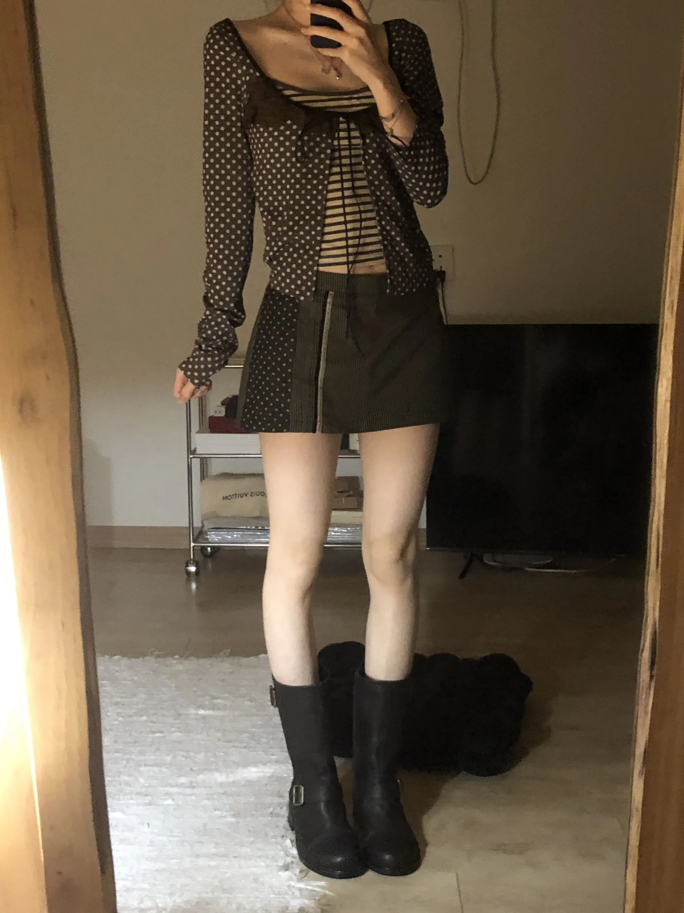 Retro American Polka Dot Stripe Splicing Asymmetrical Slimming Denim Skirt Women's Summer A-Line Skirt Casual Style
Retro American Polka Dot Stripe Splicing Asymmetrical Slimming Denim Skirt Women's Summer A-Line Skirt Casual Style