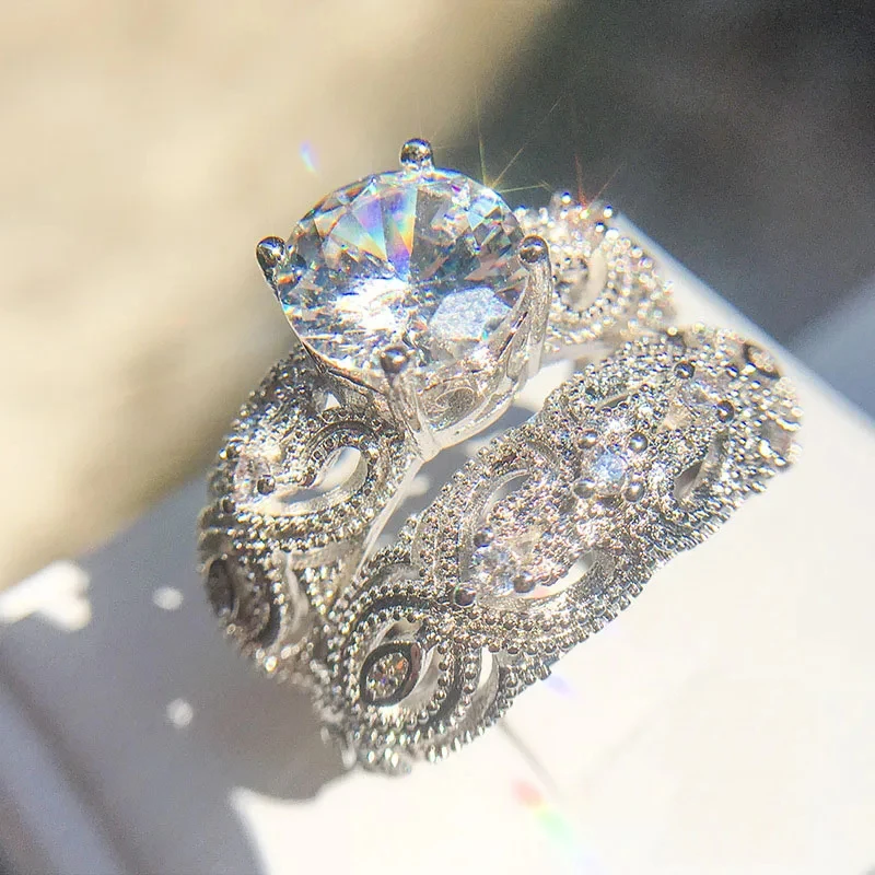 Fashion Luxury Female Crystal White Zircon 925 Sterling Silver Ring Wedding Bridal Sets Promise Engagement Rings for Women
Fashion Luxury Female Crystal White Zircon 925 Sterling Silver Ring Wedding Bridal Sets Promise Engagement Rings for Women