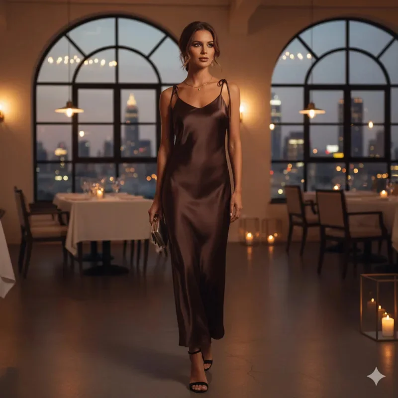 Women Brown Satin Maxi Dress Spaghetti Strap Sleeveless Backless Slip Dress Tie Shoulder Floor Length Summer Party Holiday Wear
Women Brown Satin Maxi Dress Spaghetti Strap Sleeveless Backless Slip Dress Tie Shoulder Floor Length Summer Party Holiday Wear