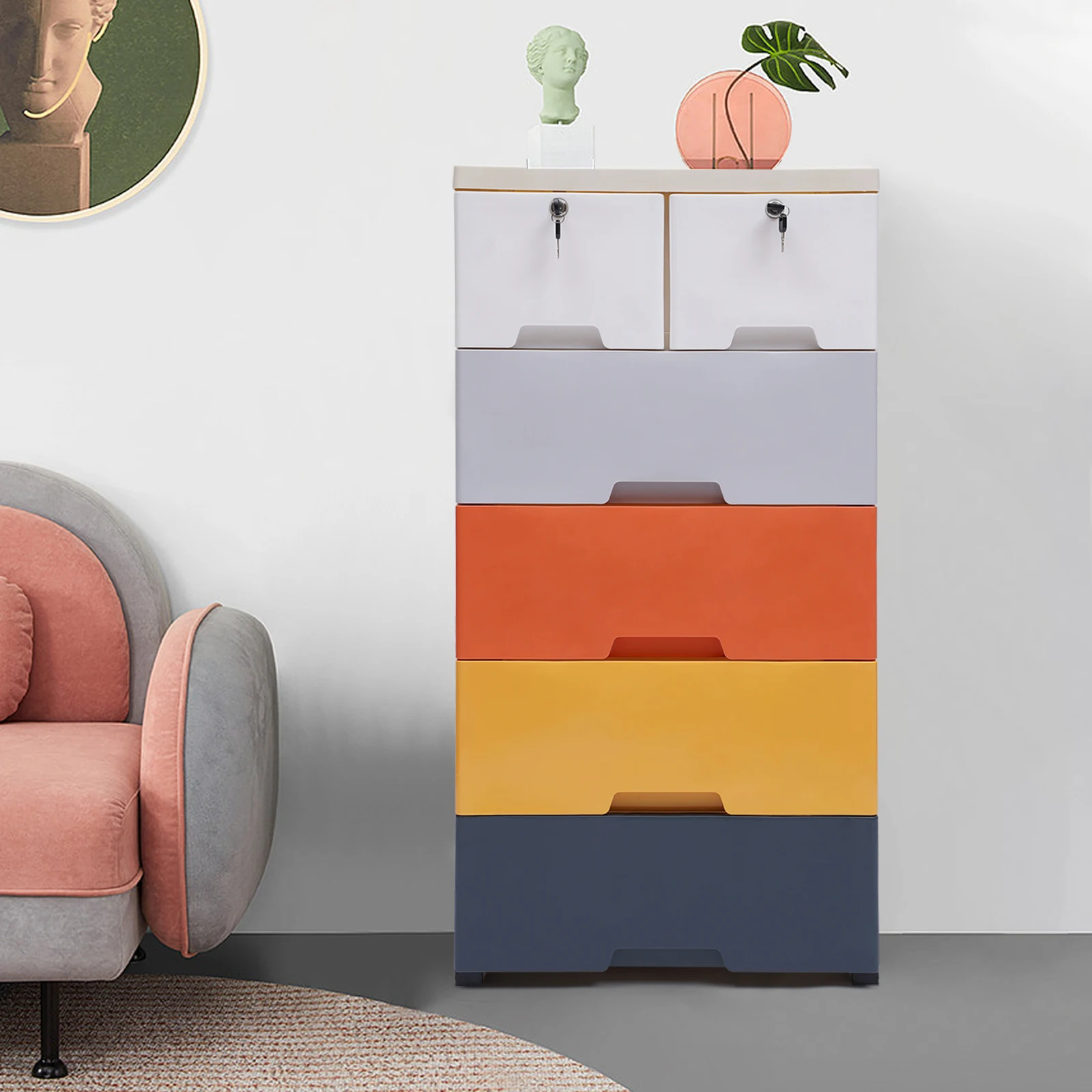 6-Drawer Plastic Dresser, Stackable, Durable PP Material, Lockable Drawers, Large Capacity for Home Organization and Privacy
6-Drawer Plastic Dresser, Stackable, Durable PP Material, Lockable Drawers, Large Capacity for Home Organization and Privacy