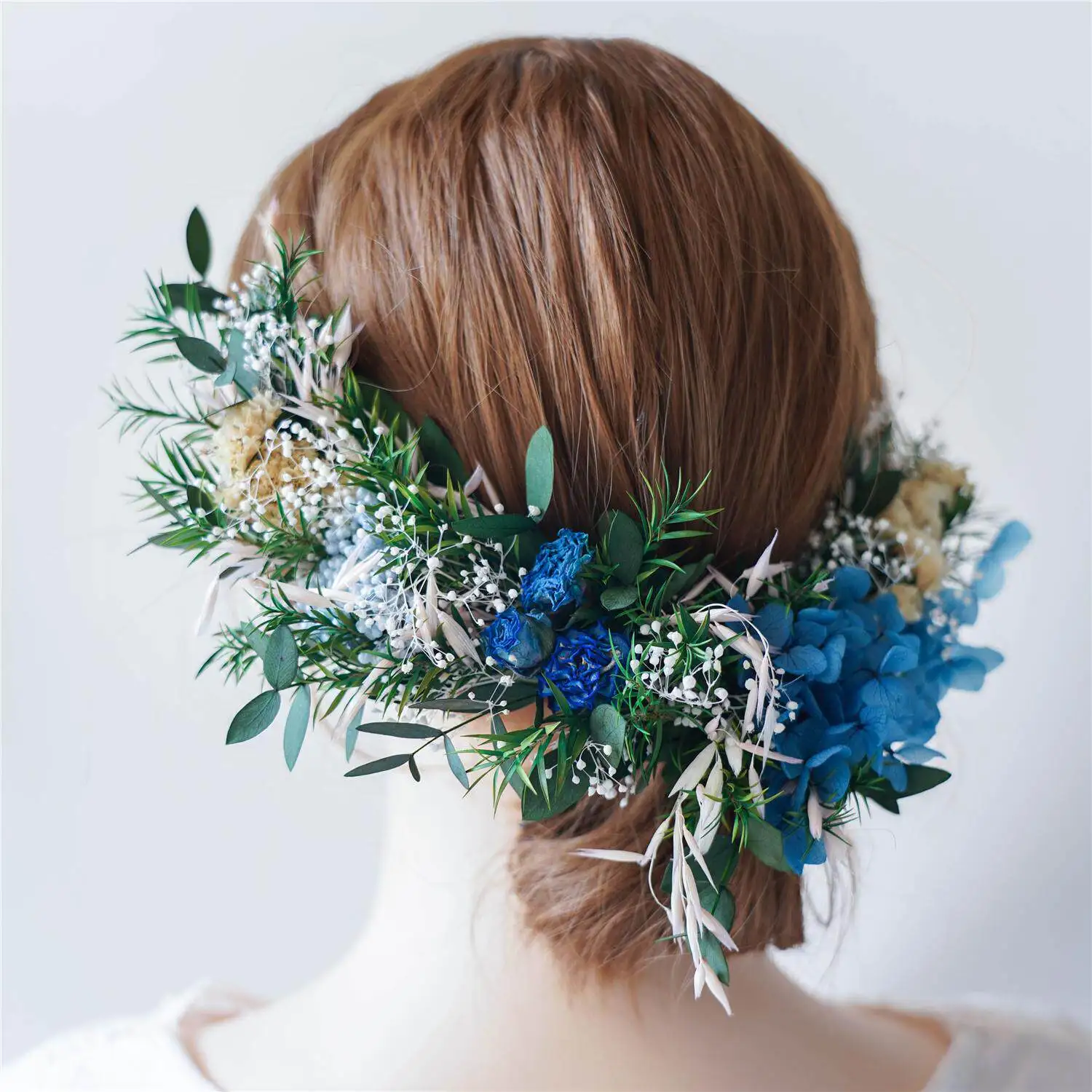 Blue Dried Flower Bridal Headband Handmade Wedding Hair Comb Wreath for Women Photography Shooting
Blue Dried Flower Bridal Headband Handmade Wedding Hair Comb Wreath for Women Photography Shooting