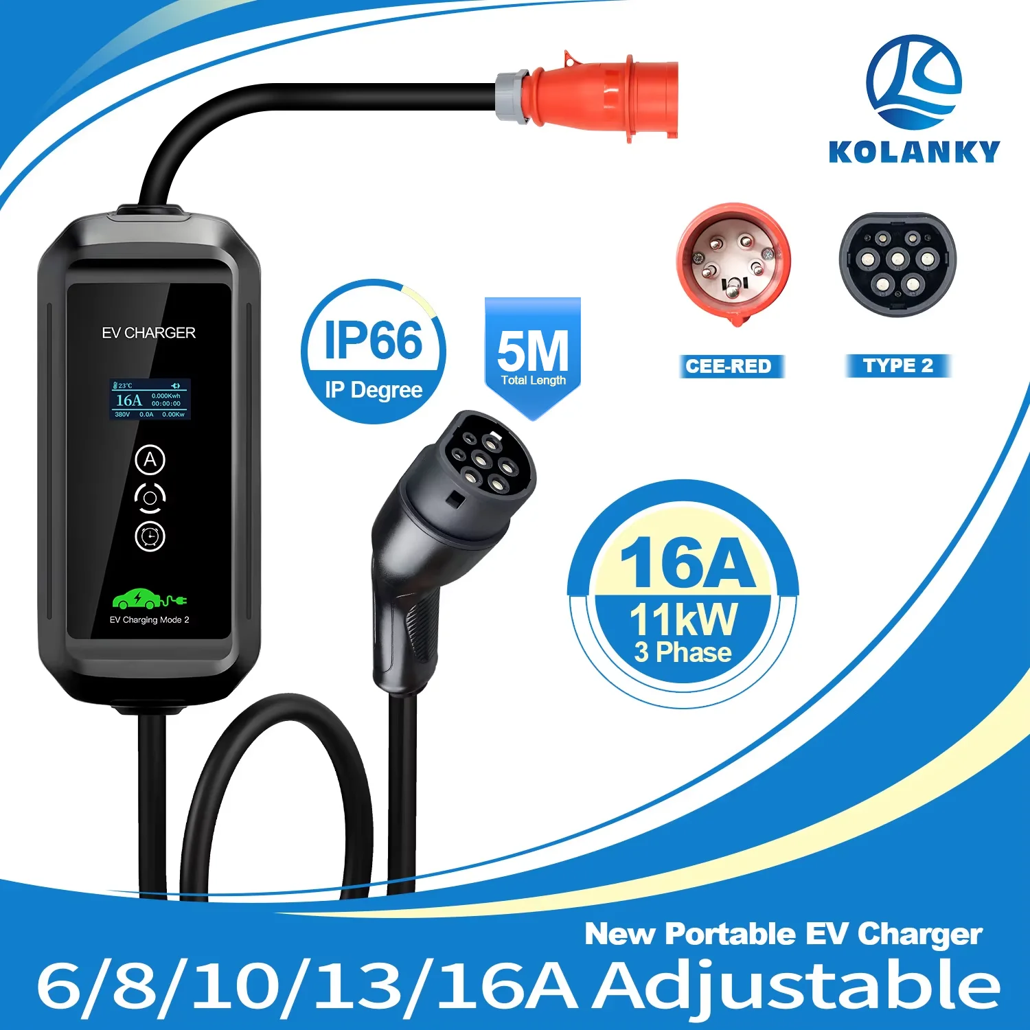 Koalnky Portable EV Charger Wallbox AC Home Use 11KW Type 2 EV Charger 3P for Type 2 Electric Vehicle Charging Current Adjust 5M
Koalnky Portable EV Charger Wallbox AC Home Use 11KW Type 2 EV Charger 3P for Type 2 Electric Vehicle Charging Current Adjust 5M