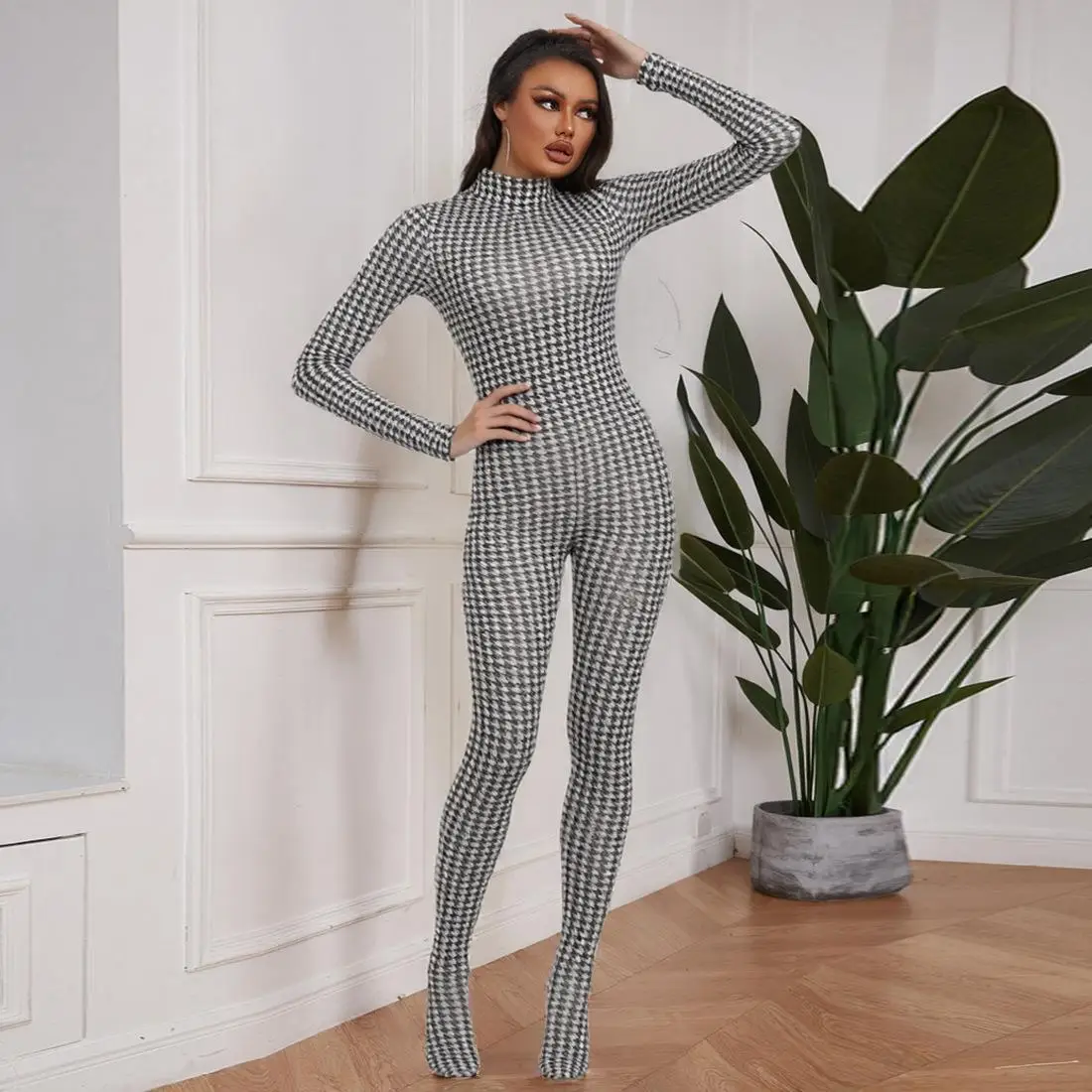 Women's High Neck Printed Long Sleeve High Waist Bodysuit Thin Autumn Thin High Waist Long Pants Other Fabric Bodysuit
Women's High Neck Printed Long Sleeve High Waist Bodysuit Thin Autumn Thin High Waist Long Pants Other Fabric Bodysuit