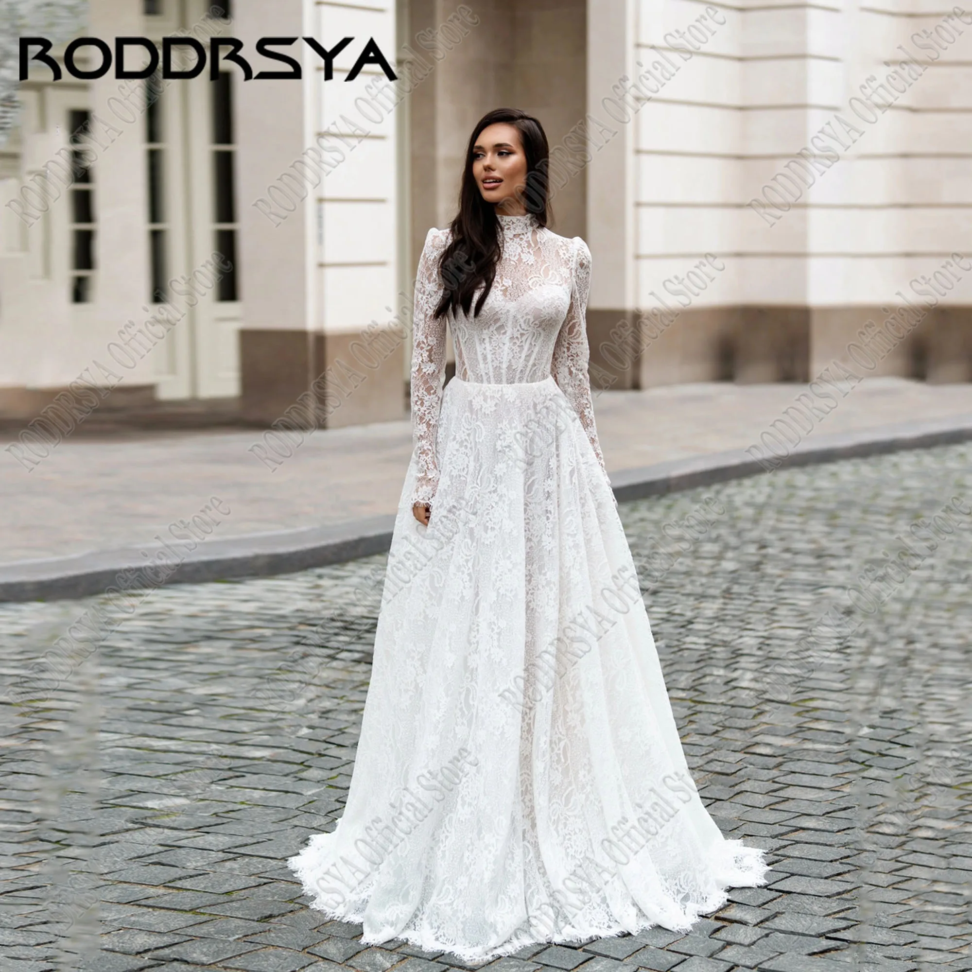 RODDRSYA Muslim Lace Wedding Gowns For Woman High Neck Long Sleeves Bride Gowns A-Line Sweep Train vestidos de novia Button Back
RODDRSYA Muslim Lace Wedding Gowns For Woman High Neck Long Sleeves Bride Gowns A-Line Sweep Train vestidos de novia Button Back