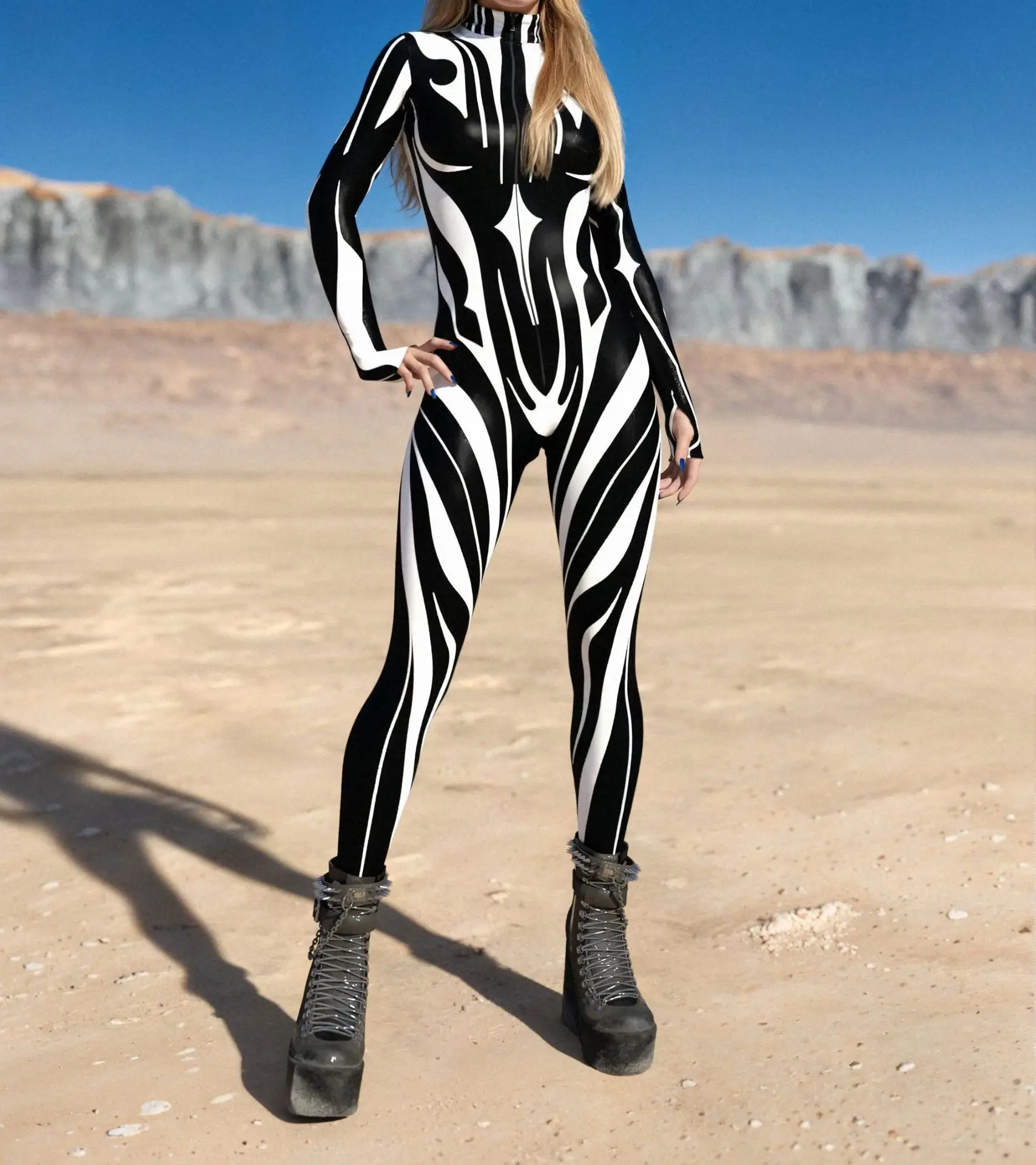 Cyber Black White Art Streak Jumpsuit Holiday Party Cosplay Costume Halloween Shows Women Bodysuit Performance Zentai Suit New
Cyber Black White Art Streak Jumpsuit Holiday Party Cosplay Costume Halloween Shows Women Bodysuit Performance Zentai Suit New