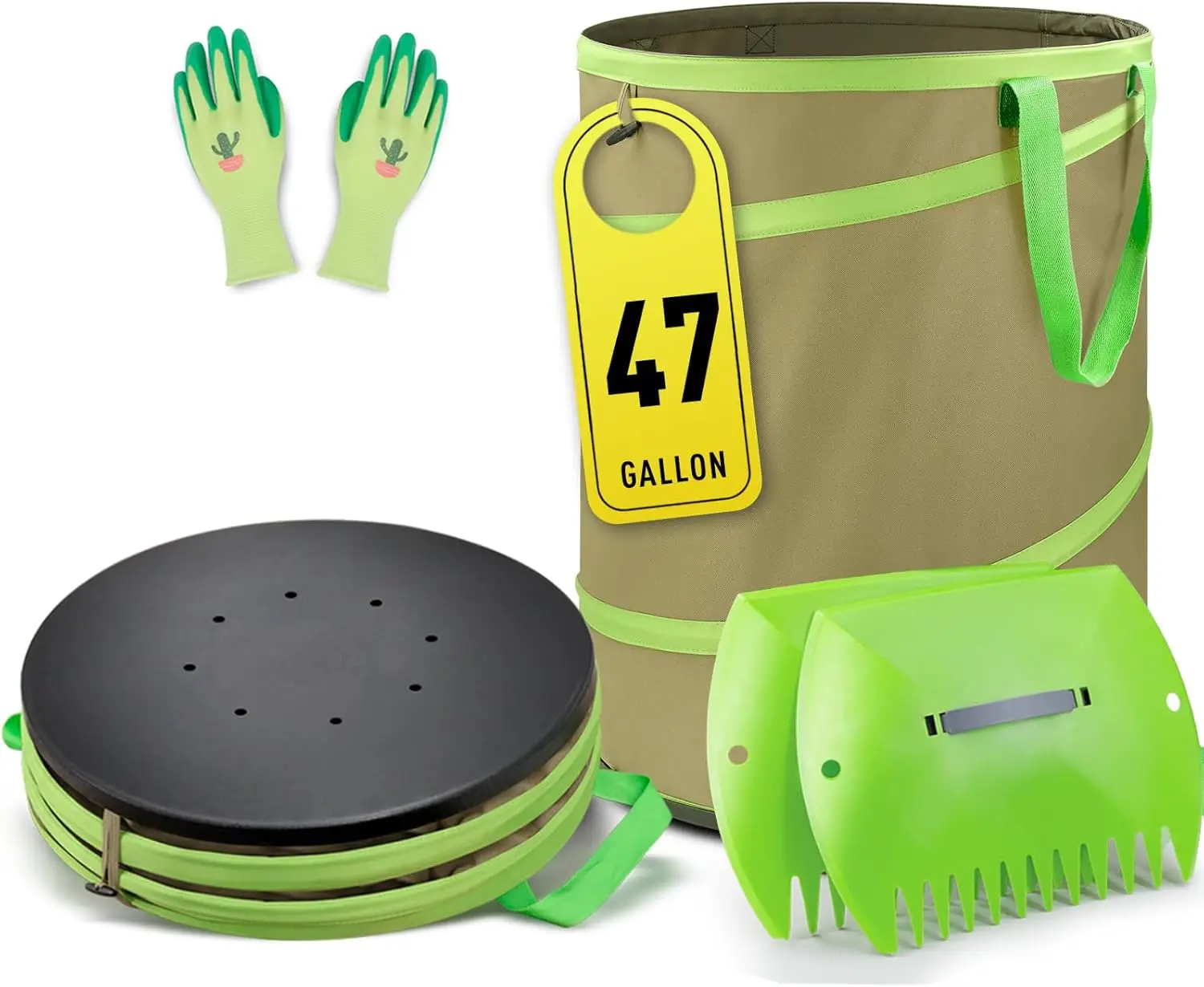 Collapsible Garden Bag with Hard Bottom, 47 Gallon Yard Waste Bin Includes Leaf Scoop and Gloves
Collapsible Garden Bag with Hard Bottom, 47 Gallon Yard Waste Bin Includes Leaf Scoop and Gloves