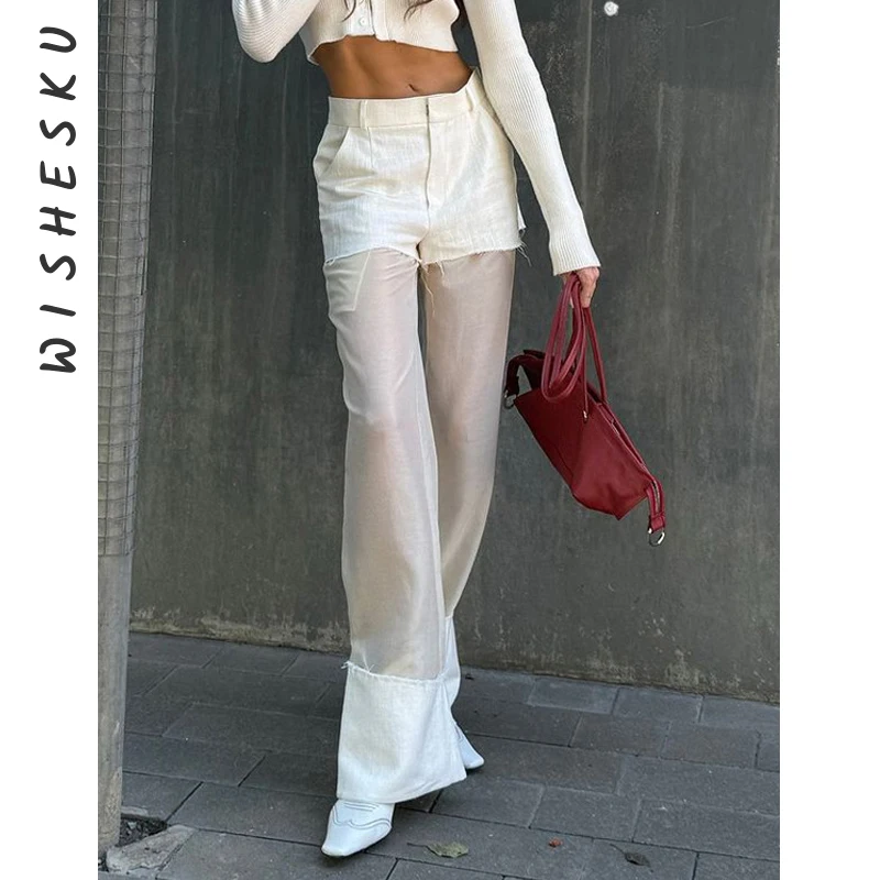 Women High Waist Patchwork See Through Pants Vintage Wide Leg Casual Baggy Trousers 2025 Summer Harajuku Fairy Grunge Clothes
Women High Waist Patchwork See Through Pants Vintage Wide Leg Casual Baggy Trousers 2025 Summer Harajuku Fairy Grunge Clothes