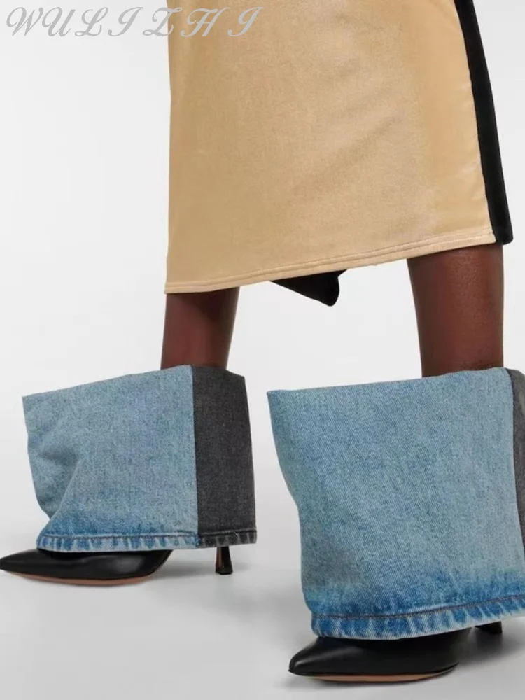 Casual Denim Mixed Colors Pointed Toe High Heel Short Boots Women Large Length Loose Trousers Boot Trendy Slip On Ankle Boots
Casual Denim Mixed Colors Pointed Toe High Heel Short Boots Women Large Length Loose Trousers Boot Trendy Slip On Ankle Boots
