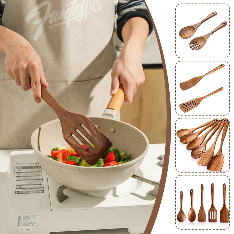 Teak Wood Kitchen Utensil Set-Includes Spoons, Shovels & Colander with Rack, Natural Eco-Friendly Cookware for Home Use
Teak Wood Kitchen Utensil Set-Includes Spoons, Shovels & Colander with Rack, Natural Eco-Friendly Cookware for Home Use