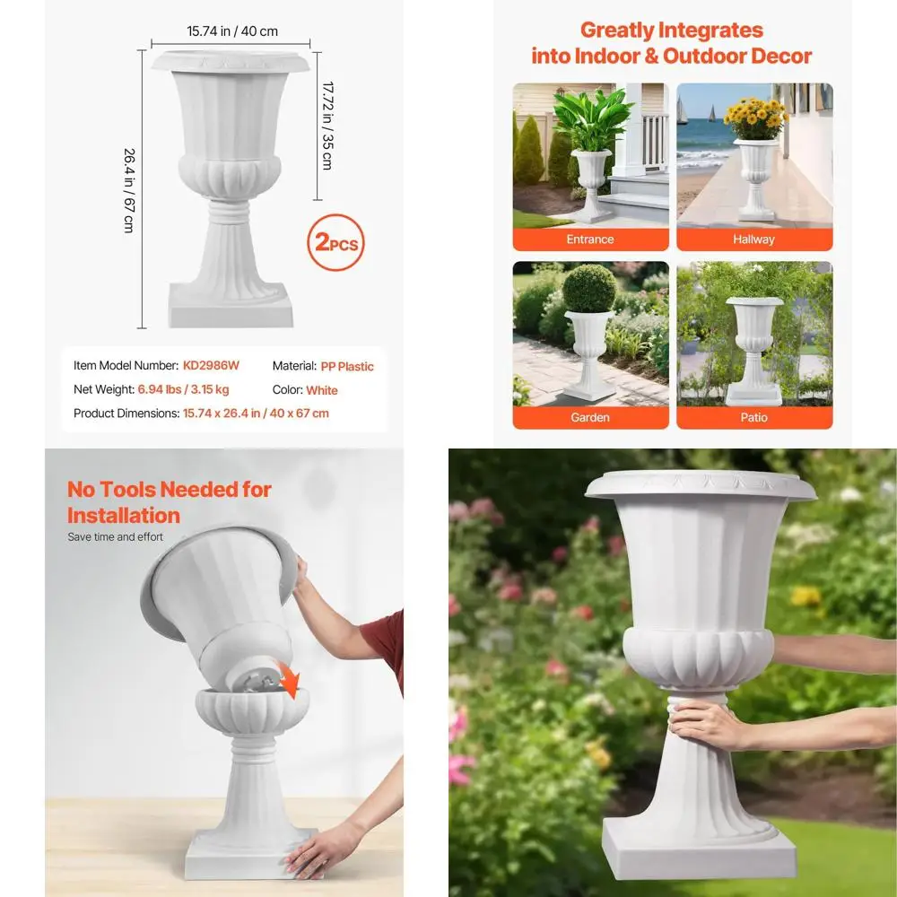 White Classic Urn Planters, 15.8 x 26.4, Set of 2, Suitable for Indoor/Outdoor, Porch, Patio, Garden, and Event Decor
White Classic Urn Planters, 15.8 x 26.4, Set of 2, Suitable for Indoor/Outdoor, Porch, Patio, Garden, and Event Decor