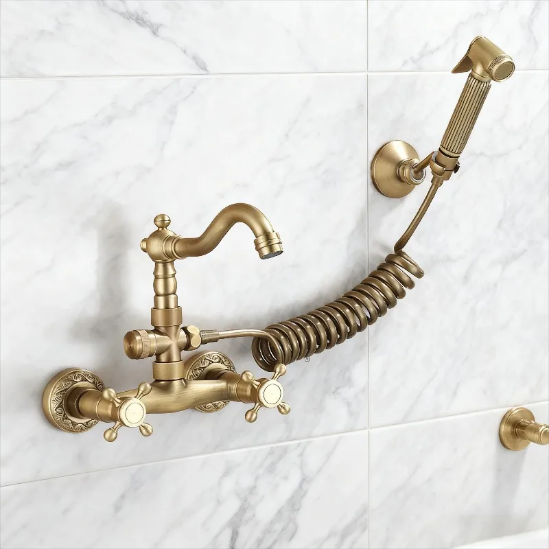 Kitchen Faucets with Spray Gun Antique Style Balcony Hot and Cold Mixed Water Faucet Brass Retro Sink Taps
Kitchen Faucets with Spray Gun Antique Style Balcony Hot and Cold Mixed Water Faucet Brass Retro Sink Taps