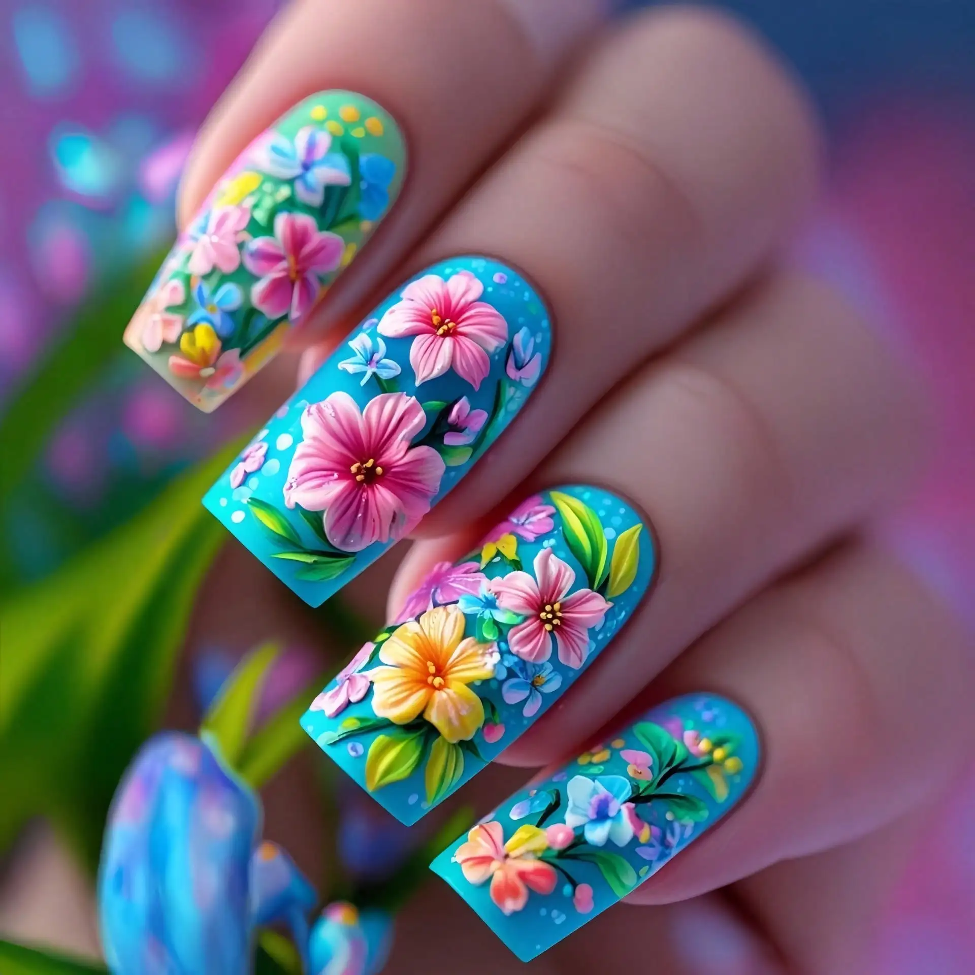 Jelly Glue + Rubber StripFashionable Medium-Length European Square-Shaped Nail Stickers With Blue Plant And Flower PatternsJelly
Jelly Glue + Rubber StripFashionable Medium-Length European Square-Shaped Nail Stickers With Blue Plant And Flower PatternsJelly