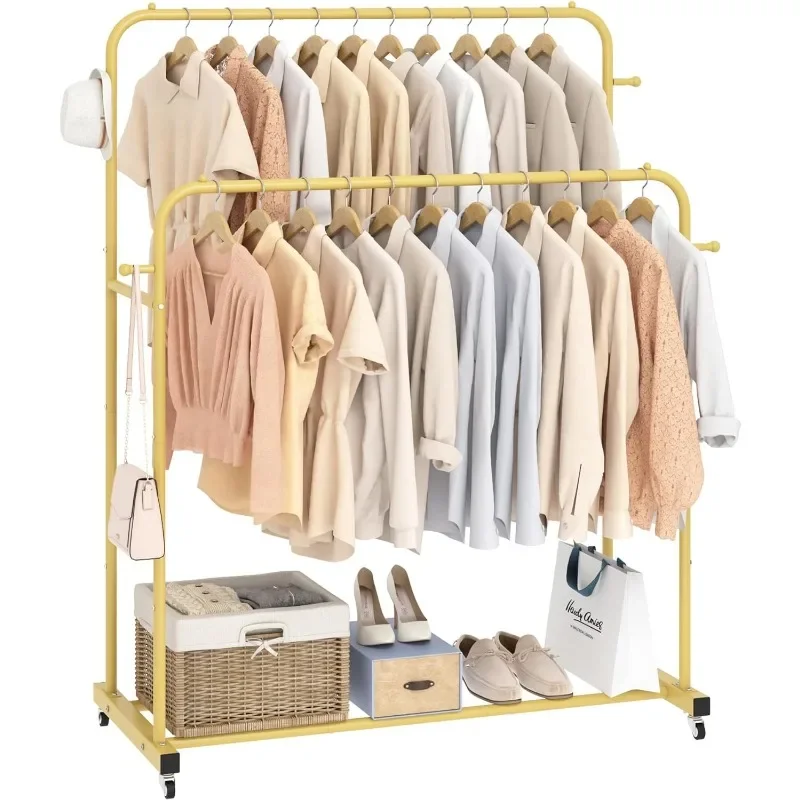 Double Rods Garment Rack with Wheels, Clothing Rack for Hanging Clothes,4 Hooks, Multi-functional Bedroom Clothes Rack
Double Rods Garment Rack with Wheels, Clothing Rack for Hanging Clothes,4 Hooks, Multi-functional Bedroom Clothes Rack