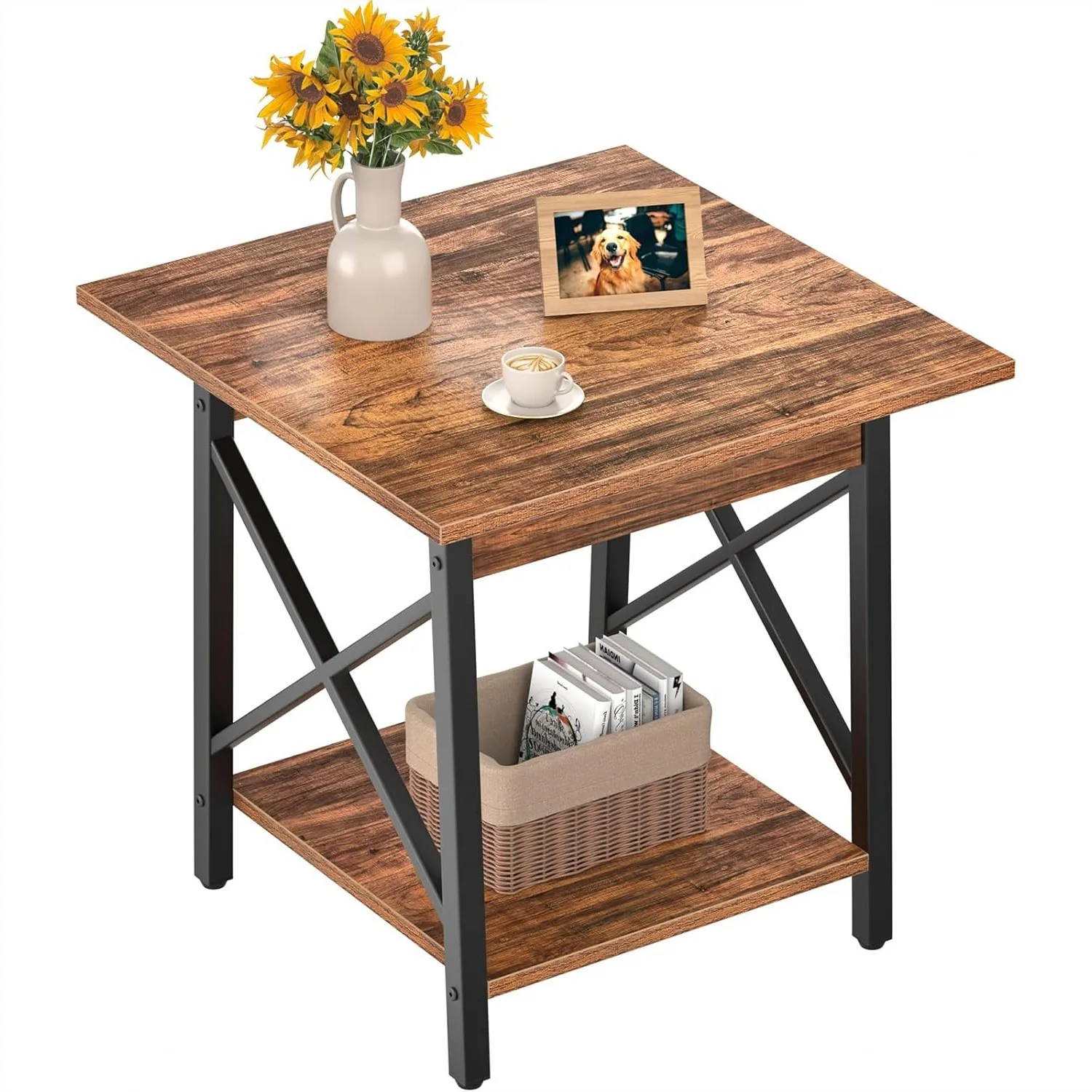 Square Side Table 24 inch with X-Frame, Industrial Nightstand 2-Tier Storage, Rustic Walnut End Table for Living Room
Square Side Table 24 inch with X-Frame, Industrial Nightstand 2-Tier Storage, Rustic Walnut End Table for Living Room