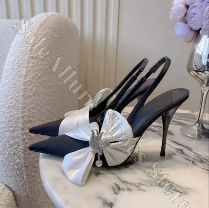 Slingback Pumps Black Pointed Toe High Heels White Satin Big Bow Rhinestone Heart Pearl Charm Elegant Wedding Party Dress Shoes
Slingback Pumps Black Pointed Toe High Heels White Satin Big Bow Rhinestone Heart Pearl Charm Elegant Wedding Party Dress Shoes
