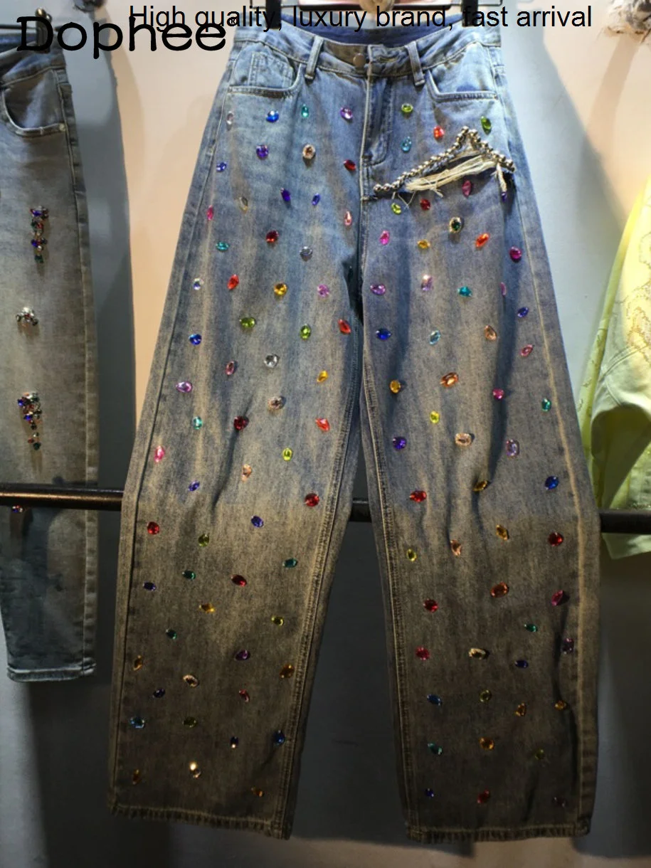 Hand-Stitched Diamond Street Beaded High Waist Jeans Women's Loose Slimming Straight Denim Pants 2023 Spring Long Trousers
Hand-Stitched Diamond Street Beaded High Waist Jeans Women's Loose Slimming Straight Denim Pants 2023 Spring Long Trousers