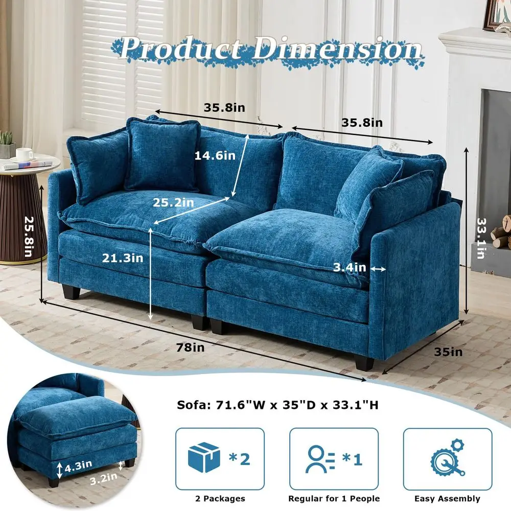 77.95 Chenille Sectional Sofa, Comfy Modular Loveseat Sofa, Modern 2Seat Couch Deep Seat Sofa Set for Living Room,Blue
77.95 Chenille Sectional Sofa, Comfy Modular Loveseat Sofa, Modern 2Seat Couch Deep Seat Sofa Set for Living Room,Blue