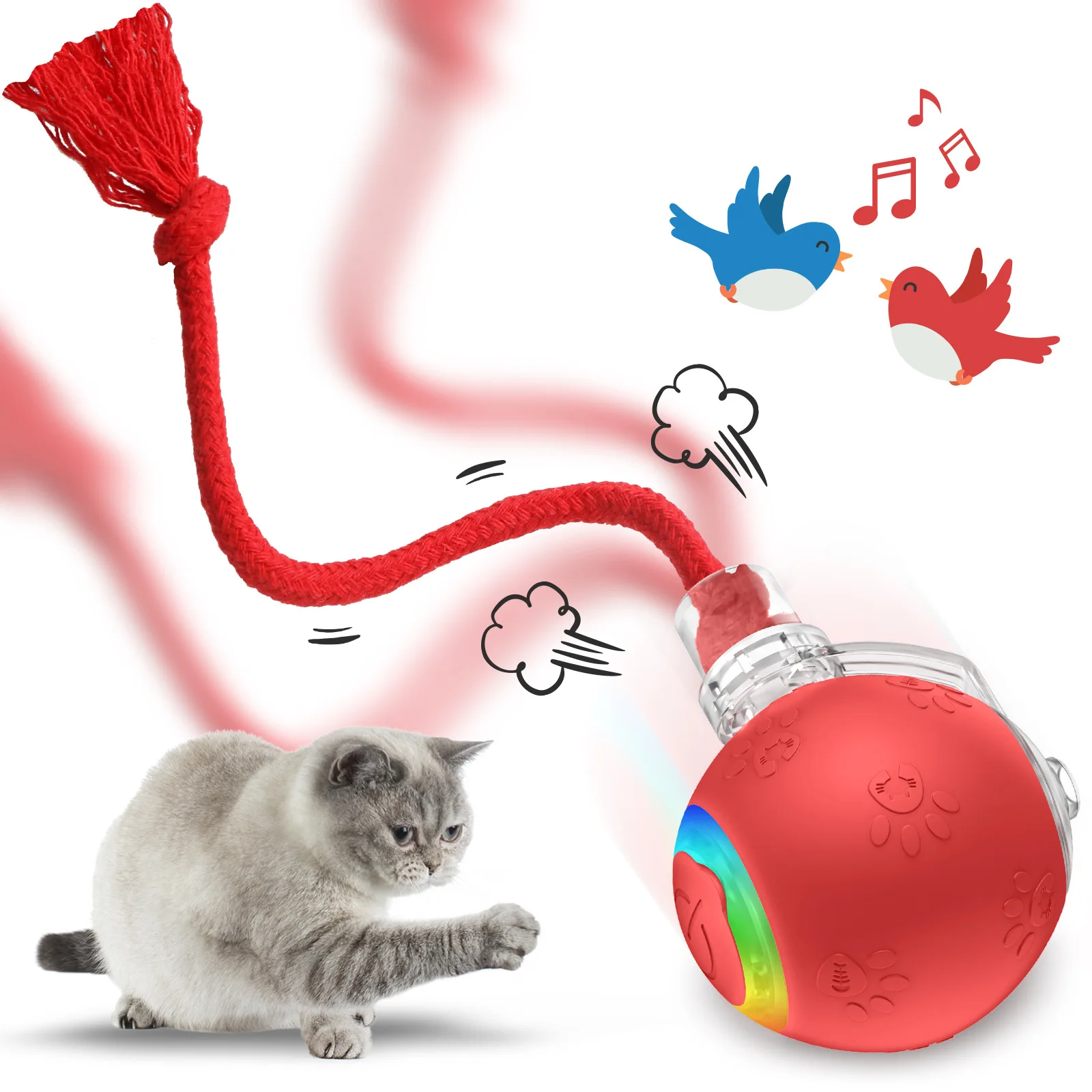 2025 Small Automatic Cat Toy Ball with Rope Pet Toy LED Cat Interactive Rechargeable Toy Ball with Bird Sound for Cat Kitten
2025 Small Automatic Cat Toy Ball with Rope Pet Toy LED Cat Interactive Rechargeable Toy Ball with Bird Sound for Cat Kitten