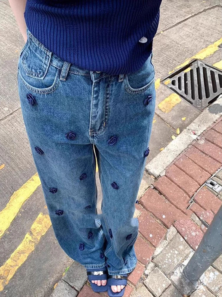 Women's Korean Style Blue Floral Wide Leg Jeans High Waist Loose Straight Denim Pants Fall Fashion Casual Trousers
Women's Korean Style Blue Floral Wide Leg Jeans High Waist Loose Straight Denim Pants Fall Fashion Casual Trousers