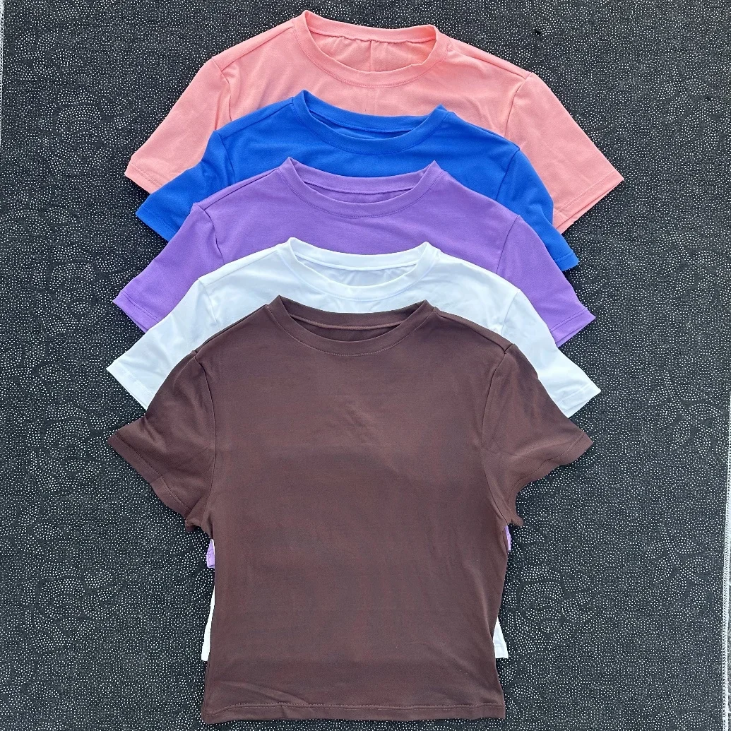 Solid color round neck women soft breathable tight belly short-sleeved T-shirt comprehensive training sport fitness short-shirt
Solid color round neck women soft breathable tight belly short-sleeved T-shirt comprehensive training sport fitness short-shirt