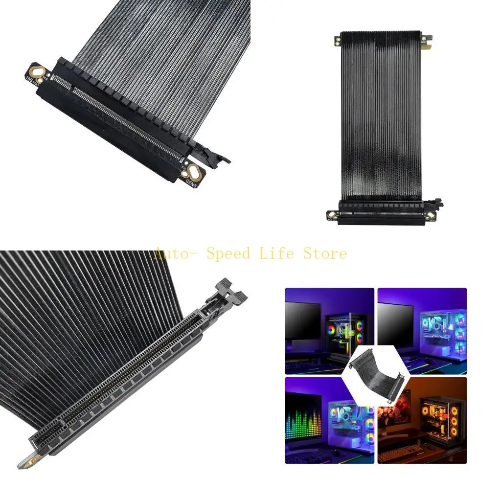 02DA Gen5 Compatible Two Reverse PCIe X16 Extension 15cm Flat Cable For Space Saving PC 
02DA Gen5 Compatible Two Reverse PCIe X16 Extension 15cm Flat Cable For Space Saving PC