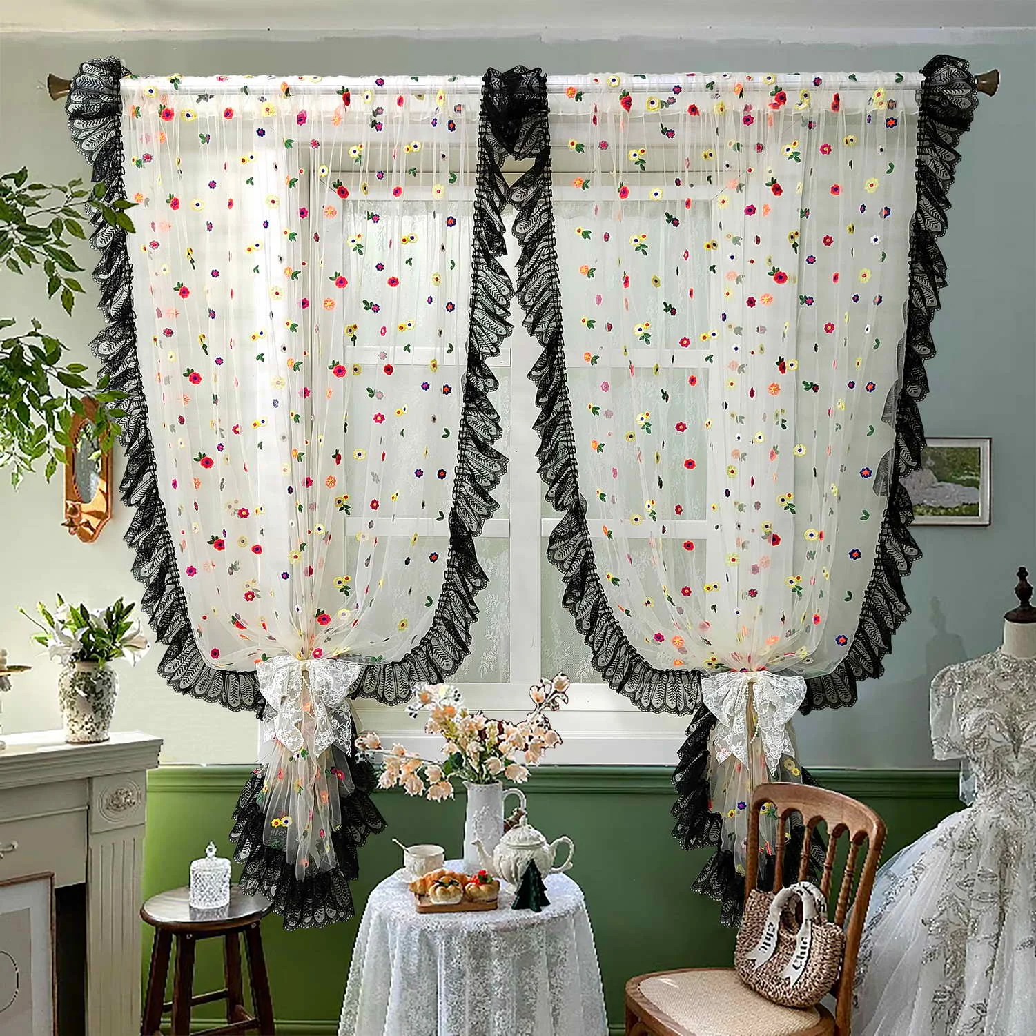 Colorful Small Floret Embroidered Sheer Tulle Ruffle Curtains for Bedroom, Girl's Room, Cafe
Colorful Small Floret Embroidered Sheer Tulle Ruffle Curtains for Bedroom, Girl's Room, Cafe