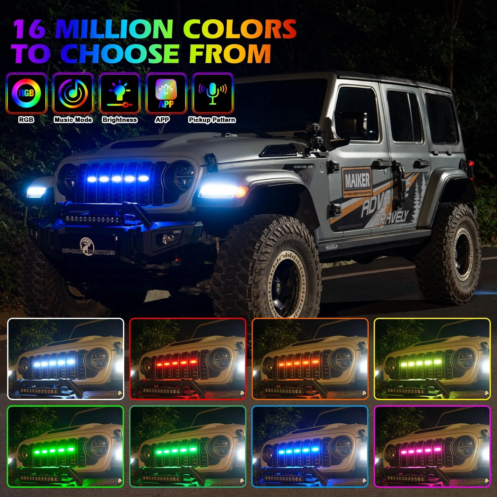 5PCS RGB Exterior Grill Lights Remote APP Control Adjustable Atmosphere Lights(24-25 Jeep Wrangler JL JLU JT)
5PCS RGB Exterior Grill Lights Remote APP Control Adjustable Atmosphere Lights(24-25 Jeep Wrangler JL JLU JT)