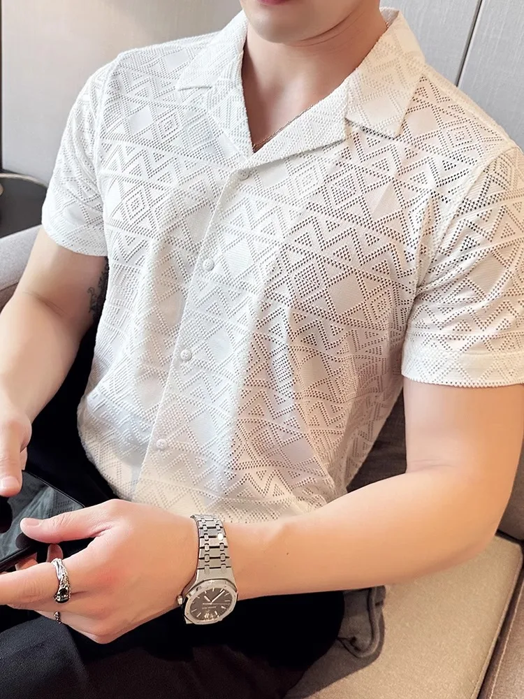 Elegant Lace Shirt Men's Short Sleeve Summer Thin Hollow Breathable Comfortable Cool Business Casual Versatile Dress Shirt
Elegant Lace Shirt Men's Short Sleeve Summer Thin Hollow Breathable Comfortable Cool Business Casual Versatile Dress Shirt