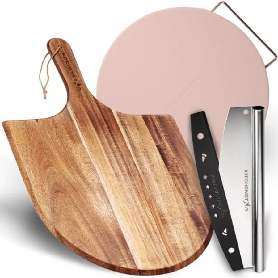 Pizza Cutter Rocker 14 inch + Acacia Wood Pizza Peel 14" + Pizza Stone for Oven and Grill 14" - Pizza Making Set Bundle
Pizza Cutter Rocker 14 inch + Acacia Wood Pizza Peel 14" + Pizza Stone for Oven and Grill 14" - Pizza Making Set Bundle