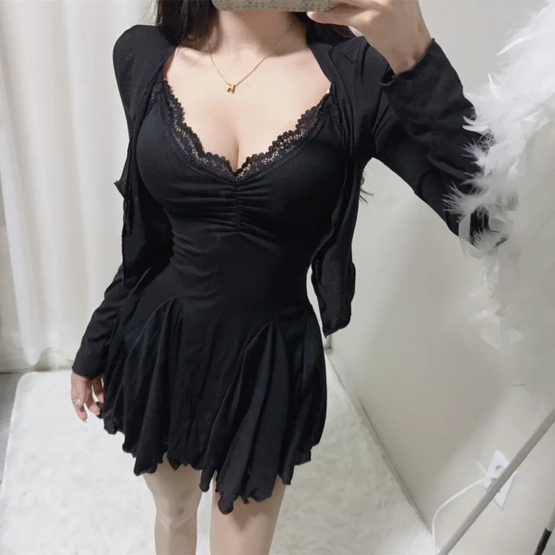 Dongda Gate Sexy Lace Splice Strap Pleated Dr Long Sve Faion Set Cotton Fabric 8-25 Years Old Women's Set
Dongda Gate Sexy Lace Splice Strap Pleated Dr Long Sve Faion Set Cotton Fabric 8-25 Years Old Women's Set