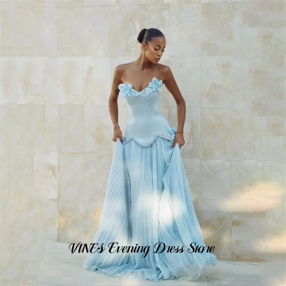 VINES Sky Blue Prom Dress Sweetheart A Line Formal Dress with 3D Floral Appliques Evening Dresses Pleated Party Gown Customized
VINES Sky Blue Prom Dress Sweetheart A Line Formal Dress with 3D Floral Appliques Evening Dresses Pleated Party Gown Customized