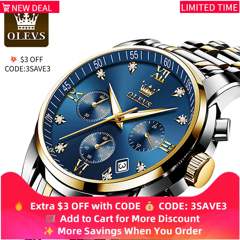 OLEVS Watches for Men Top Brand Luxury Chronograph Luminous Quartz Watch Fashion Business Waterproof Stainless Steel Wristwatch
OLEVS Watches for Men Top Brand Luxury Chronograph Luminous Quartz Watch Fashion Business Waterproof Stainless Steel Wristwatch