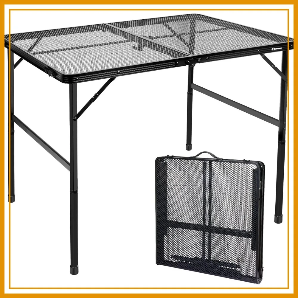 4ft Folding Table with Metal Mesh Top, Adjustable Height Camping Table, Portable Outdoor Grill Table for BBQ, Picnic, RV, Black
4ft Folding Table with Metal Mesh Top, Adjustable Height Camping Table, Portable Outdoor Grill Table for BBQ, Picnic, RV, Black