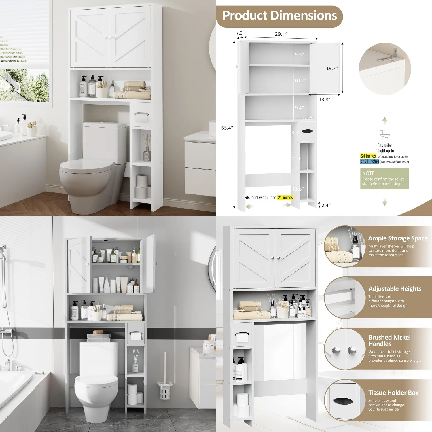 Over Toilet Storage Cabinet with Paper Holder, Freestanding Adjustable Shelf, Bathroom Organizer, White, Customized
Over Toilet Storage Cabinet with Paper Holder, Freestanding Adjustable Shelf, Bathroom Organizer, White, Customized