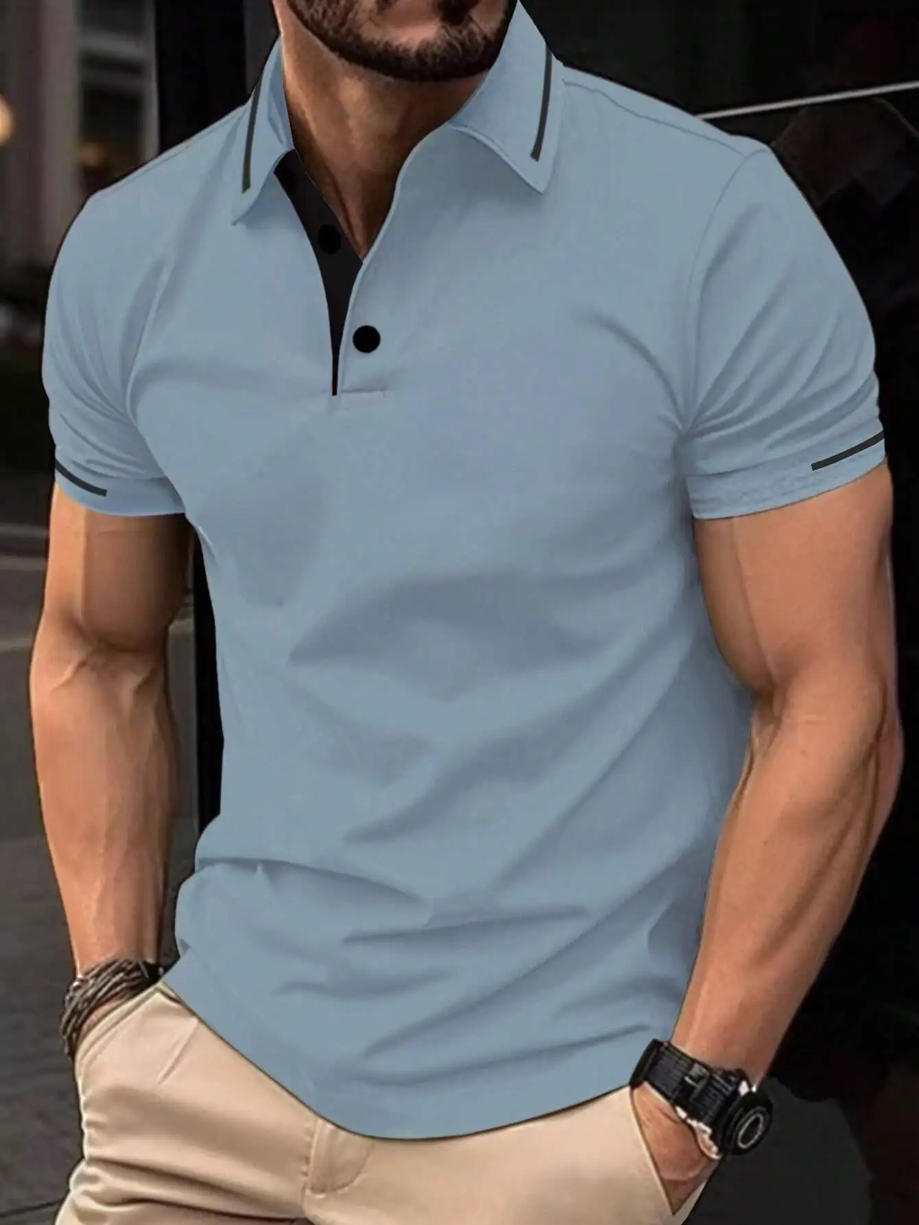 Men's Light Blue Short Sleeve Polo Shirt with Contrast Trim
Men's Light Blue Short Sleeve Polo Shirt with Contrast Trim