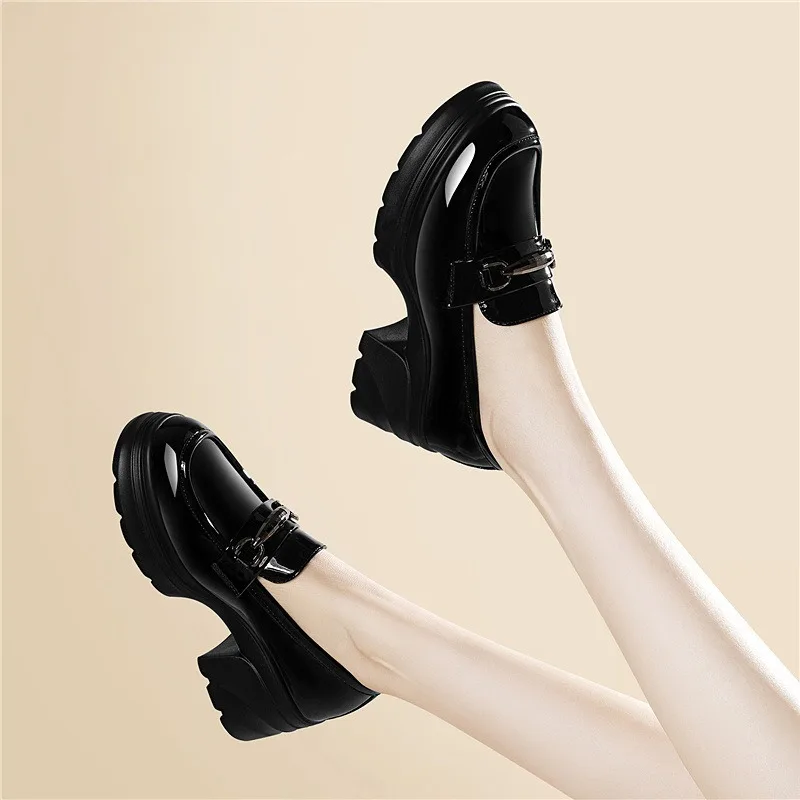 Women's Patent Leather Platform Loafers Round Toe Metal Buckle Slip-On Chunky Heel Casual Dress Shoes All Seasons
Women's Patent Leather Platform Loafers Round Toe Metal Buckle Slip-On Chunky Heel Casual Dress Shoes All Seasons
