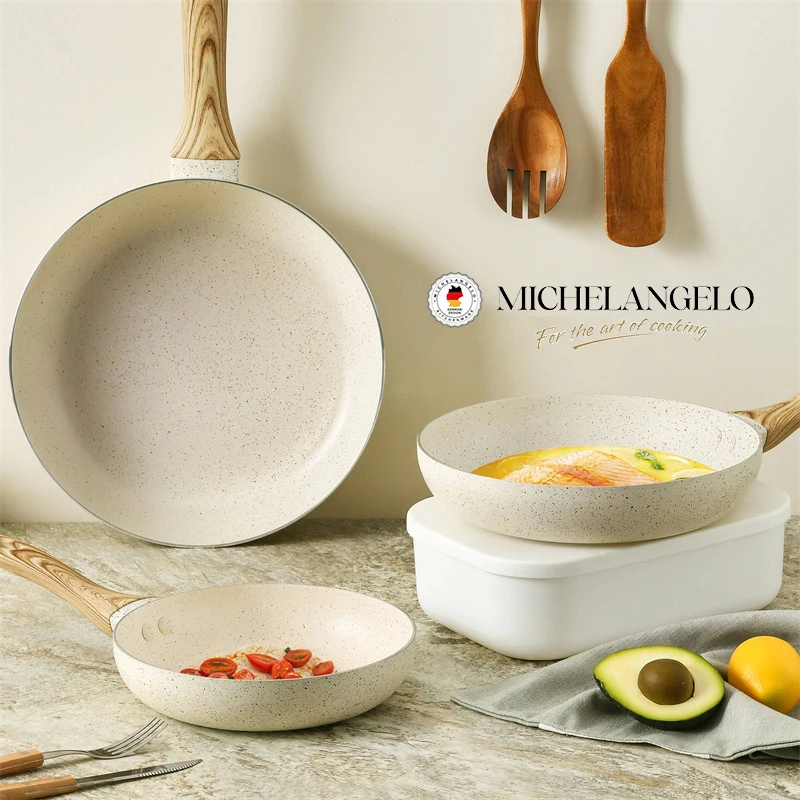 MICHELANGELO 8/9,5/11-дюймовые гранитные сковороды, белая сковорода с антипригарным покрытием и ручкой с защитой от ожогов, сковорода для омлета, индукционная совместима
MICHELANGELO 8/9,5/11-дюймовые гранитные сковороды, белая сковорода с антипригарным покрытием и ручкой с защитой от ожогов, сковорода для омлета, индукционная совместима