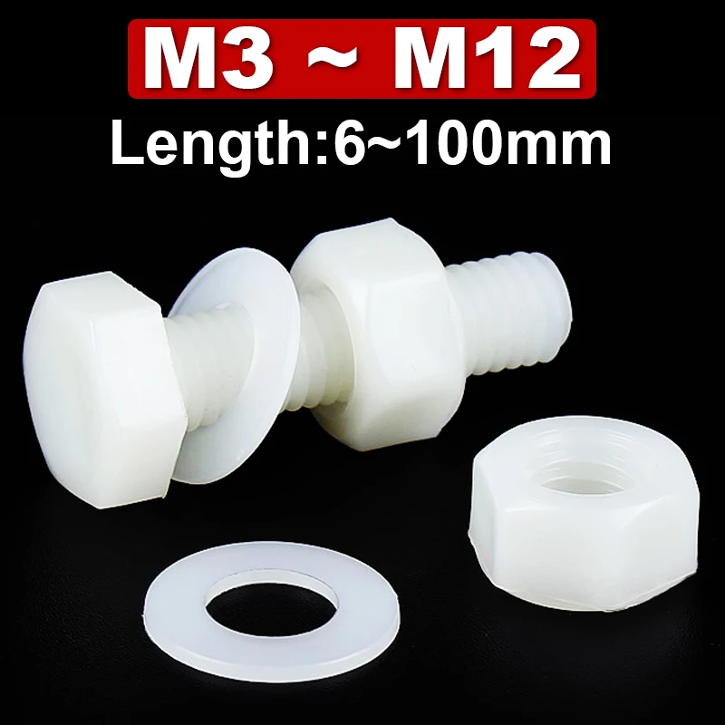 White Nylon Hexagonal Screw Nut Washer set Metric Threaded Hex Head Screw Plastic Insulated Bolt M3 M4 M5 M6 M8 M10 M12
White Nylon Hexagonal Screw Nut Washer set Metric Threaded Hex Head Screw Plastic Insulated Bolt M3 M4 M5 M6 M8 M10 M12