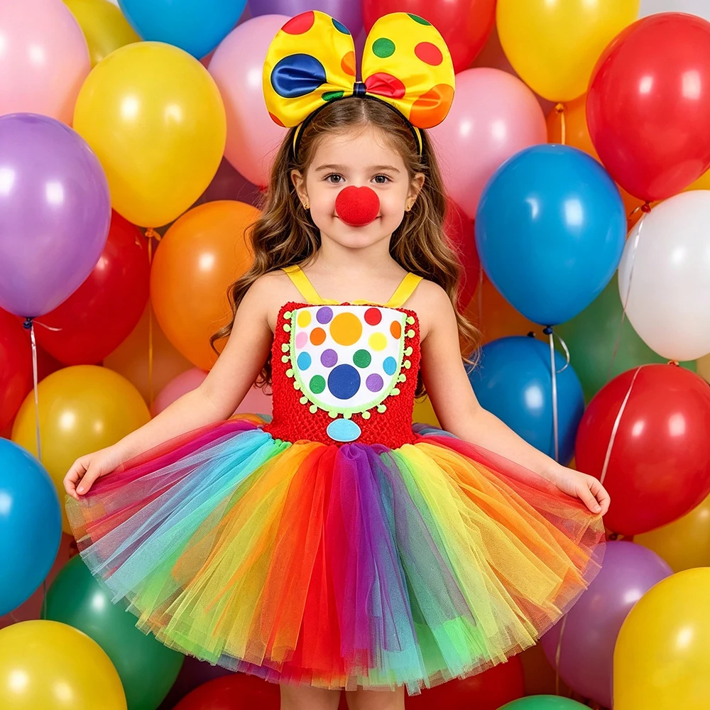 Rainbow Clown Costumes for Girls Halloween Carnival Performance Dresses for Kids Circus Joker Show Disguise Outfit with Nose
Rainbow Clown Costumes for Girls Halloween Carnival Performance Dresses for Kids Circus Joker Show Disguise Outfit with Nose
